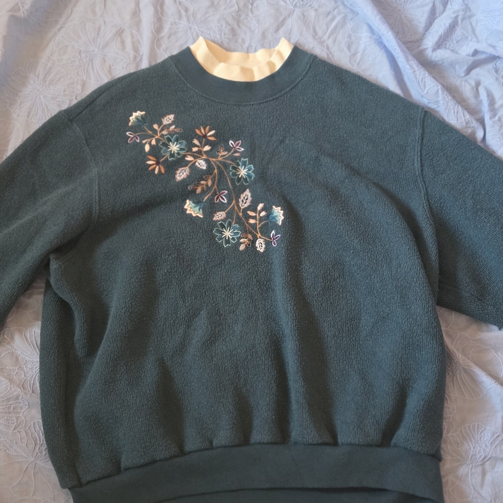 BonWorth Floral Embroidered Teal Sweater